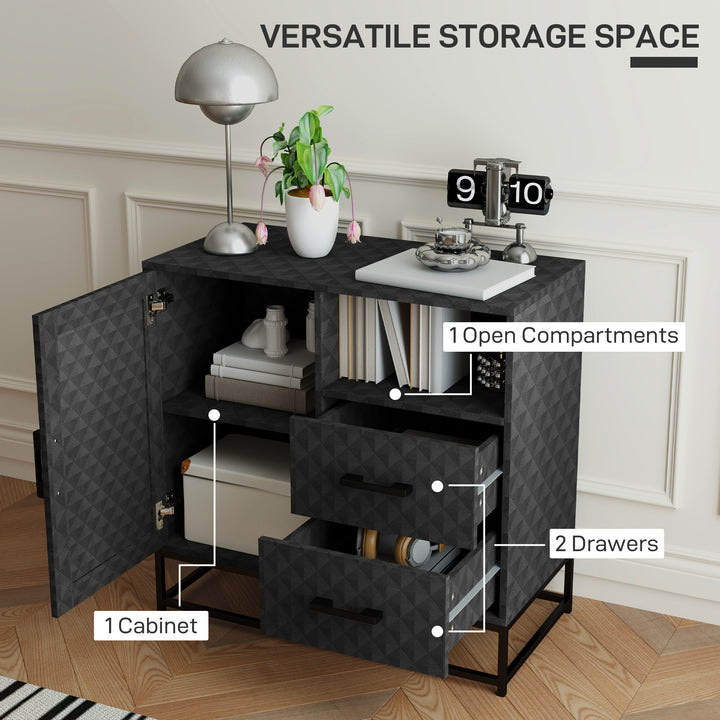 Sideboard with Adjustable Shelf, Freestanding Sideboard Storage Cabinet with Open Compartment and 2 Drawers, Black