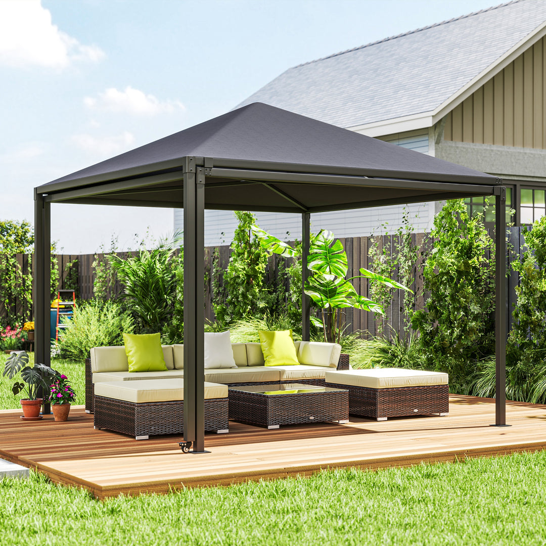 3 x 3 or 3 x 6m Garden Gazebo with Extendable Awning and Wheels, UPF30+ Outdoor Metal Gazebo Canopy Shelter for BBQ, Event, Party