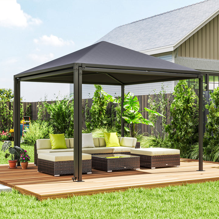 3 x 3 or 3 x 6m Garden Gazebo with Extendable Awning and Wheels, UPF30+ Outdoor Metal Gazebo Canopy Shelter for BBQ, Event, Party