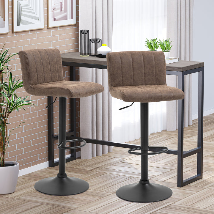 HOMCOM Barstools Set of 2 Adjustable Height Swivel Gas Lift PU Leather Counter Bar Chairs with Footrest, Brown | Aosom UK