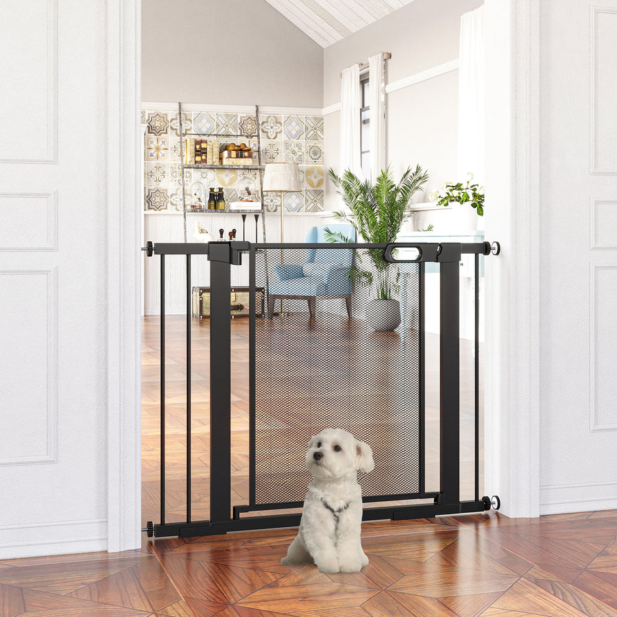 Pressure Fit Safety Gate, for Staircases, Hallways, Doorways w/ Extensions Kit, 75-103CM Adjustable Width - Black