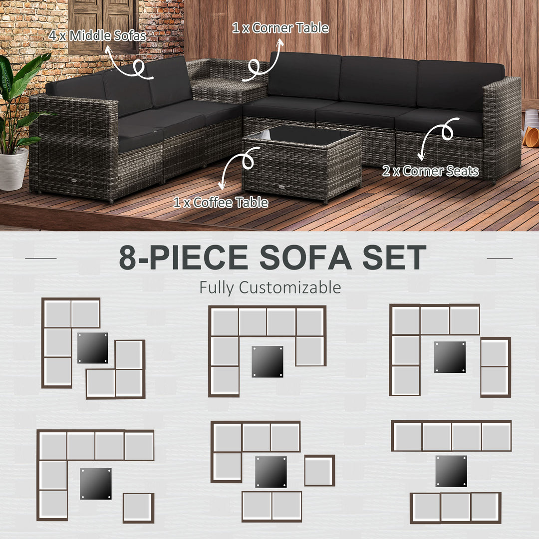 6-Seater Rattan Sofa Furniture Set W/ Cushions, Steel Frame-Grey