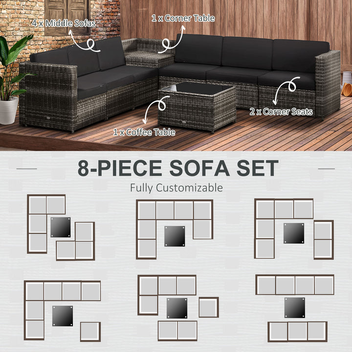 6-Seater Rattan Sofa Furniture Set W/ Cushions, Steel Frame-Grey