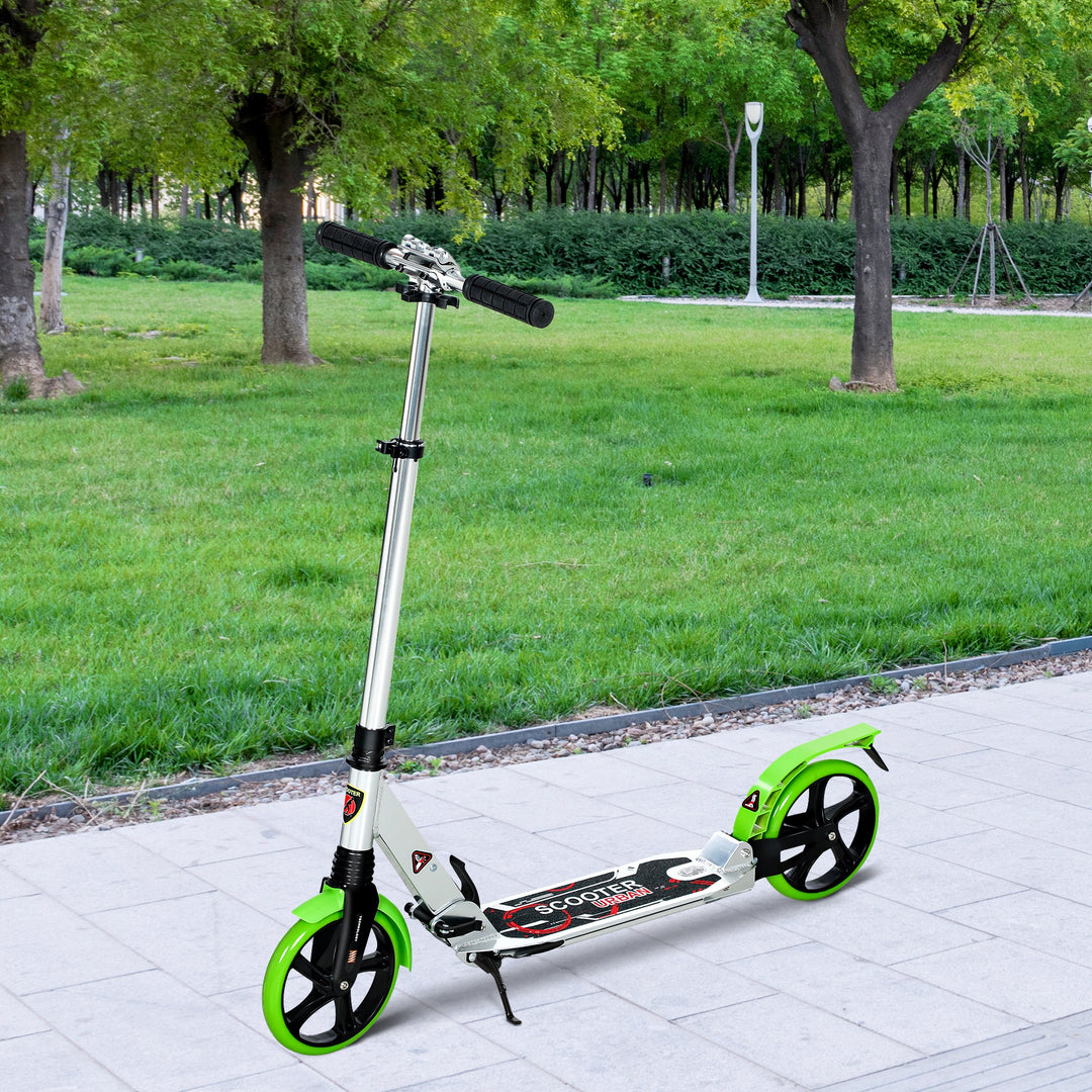 Folding Kick Scooter, Adjustable Ride On Scooter with 200mm Big Wheels and Double Shock Absorption, Urban Scooter for 14+ Teens Adult, Green