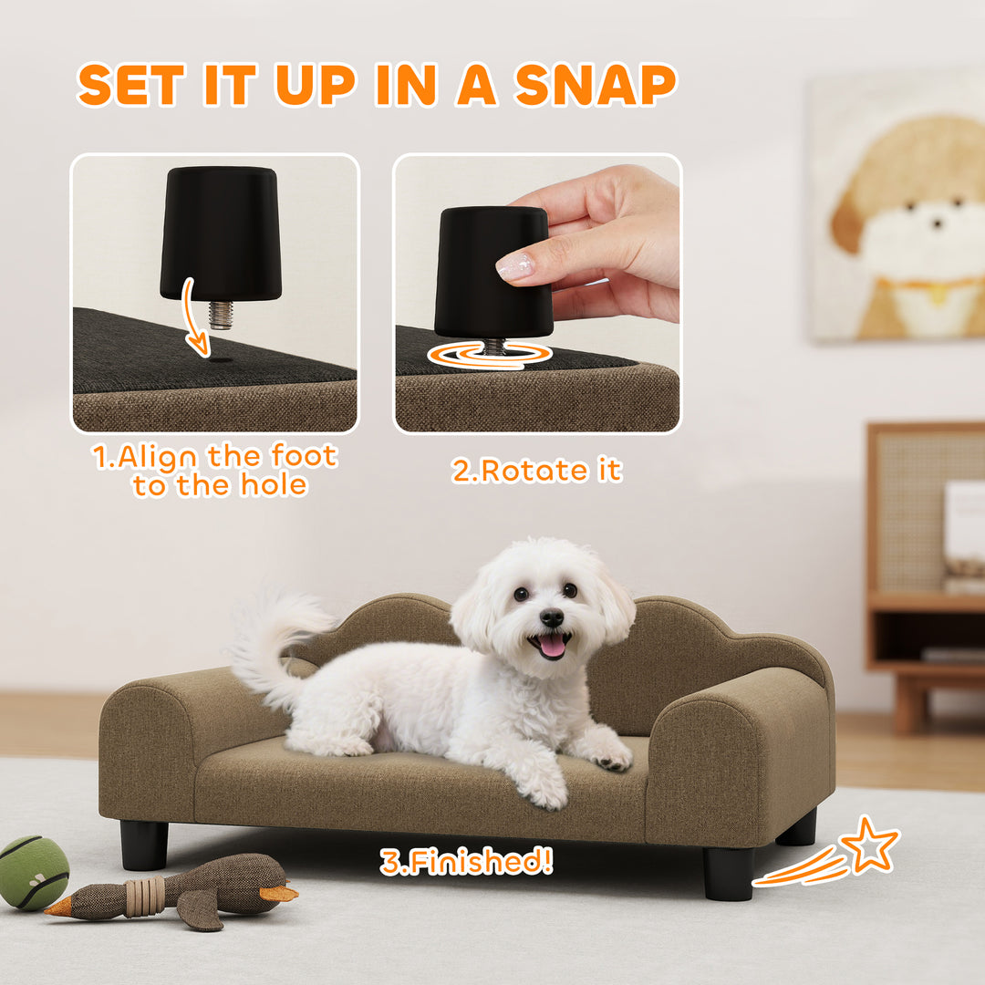 Elevated Dog Sofa Bed, Breathable Pet Sofa with Backrest and Armrest for Small Dogs, Brown