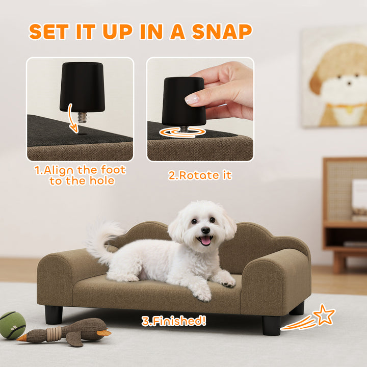 Elevated Dog Sofa Bed, Breathable Pet Sofa with Backrest and Armrest for Small Dogs, Brown