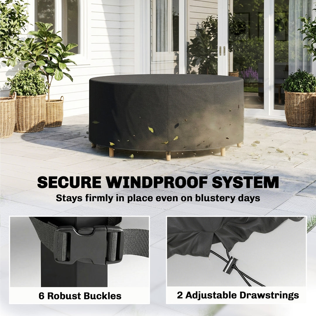 Round Garden Furniture Cover, Waterproof Garden Table Cover, 420D Heav