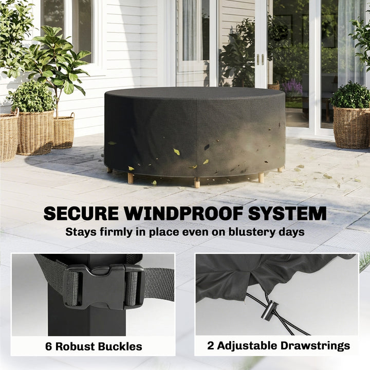 Round Garden Furniture Cover, Waterproof Garden Table Cover, 420D Heav