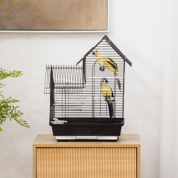 Metal Bird Cage for Finch, Canary w/ Food Containers, Swing Ring, Tray, Handle, 39 x 33 x 47cm