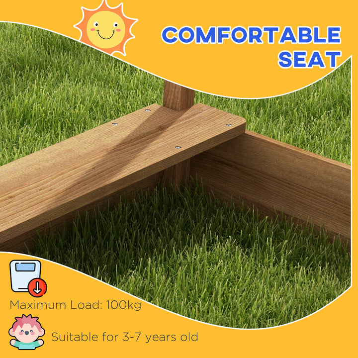 House-Designed Wooden Sandbox, Outdoor Sandpit, with Blackboard, Toys, Sink, Seats, Flags, for Ages 3-7 Years - Brown