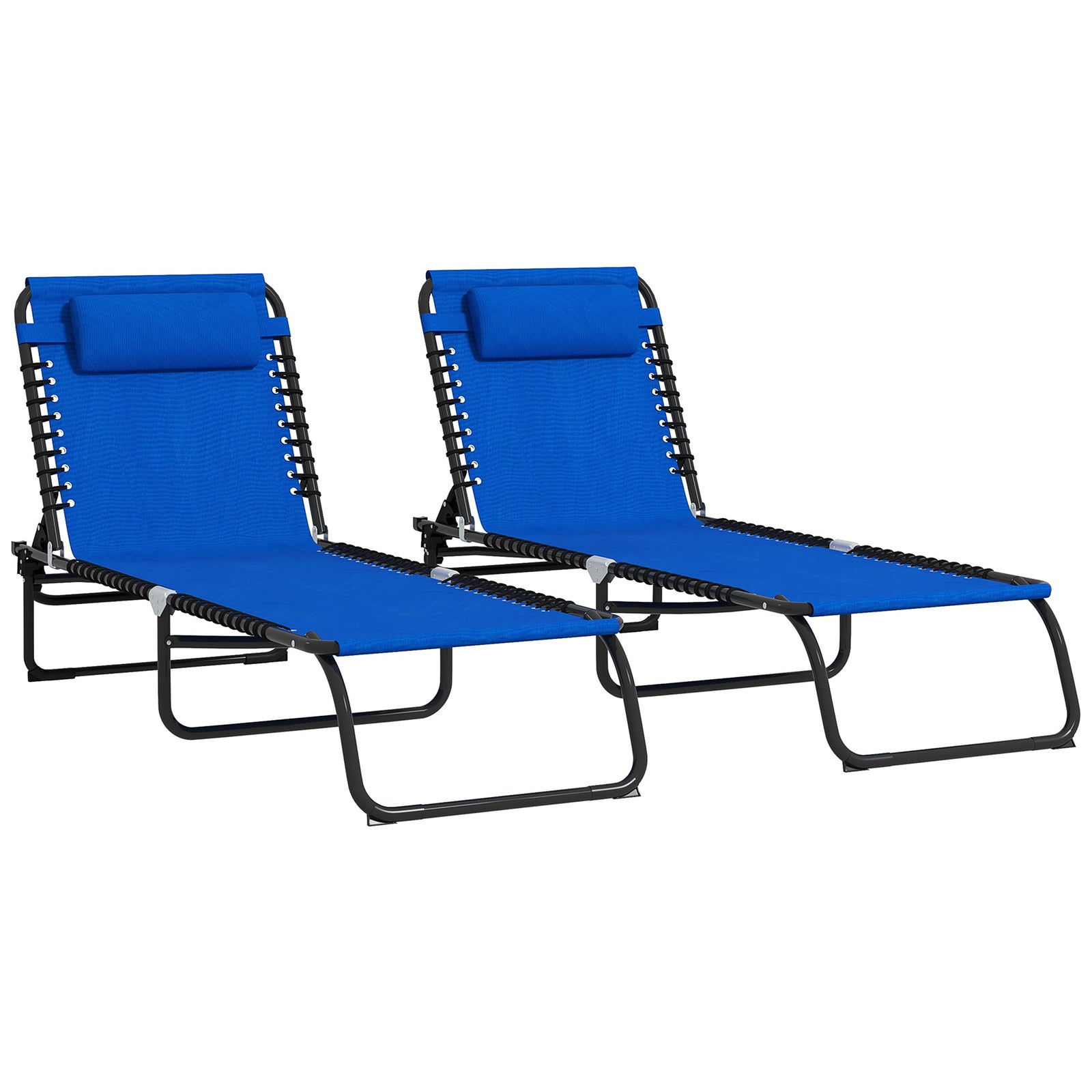 Set of Two Folding Sun Loungers, with Four-Position Backs - Blue