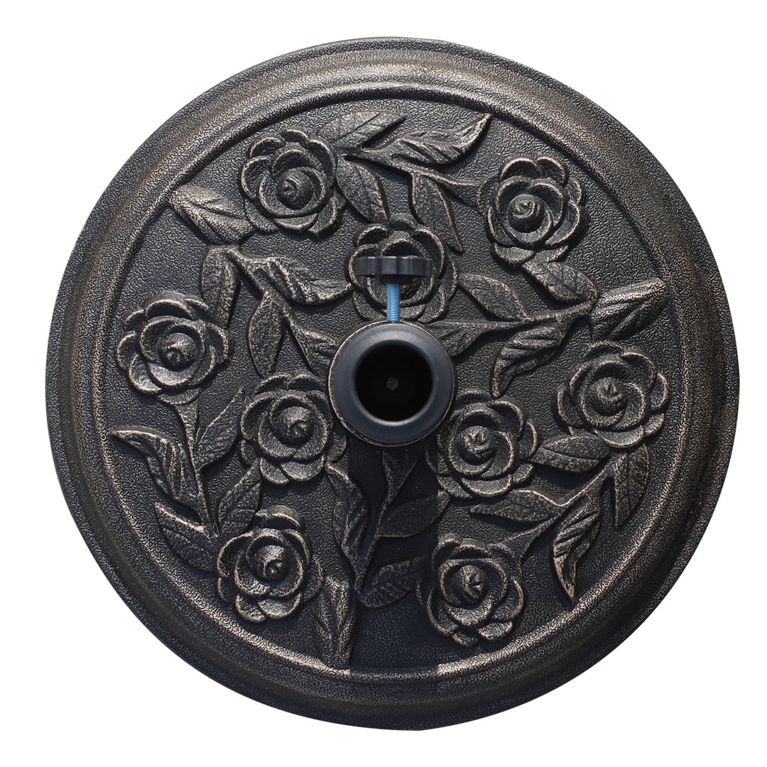 9kg Garden Parasol Base, Round Resin Cast Iron Effect Sun Umbrella Base, Outdoor Umbrella Stand for 38mm or 48mm Outdoor Umbrella Poles, Bronze Tone