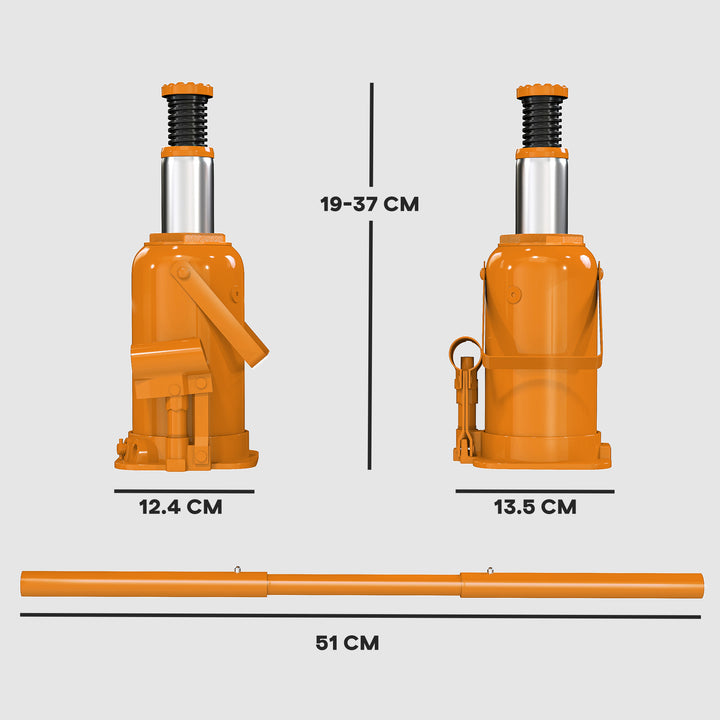 12 Tonne Hydraulic Bottle Jack with 19-37 cm Lifting Range, Heavy Duty Portable Compact Car Jack Lift with Saddle and 3 Section Handle for Pickup, Truck, Auto Repair Maintenance, Orange