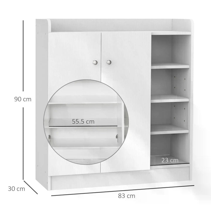 HOMCOM Large Shoe Storage Cabinet, Hallway Organiser with 2 Doors & 4 Adjustable Shelves, Sleek White | Aosom UK