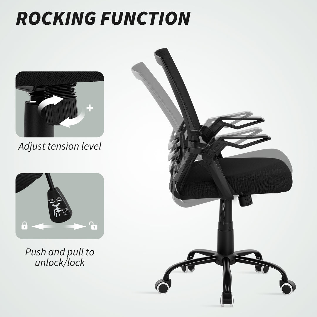 Mesh Office Chair, Computer Desk Chair with Flip-up Armrests, Lumbar Back Support and Swivel Wheels, Black