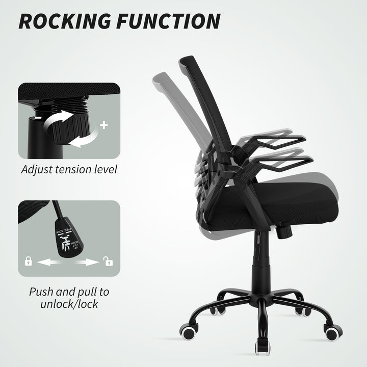 Mesh Office Chair, Computer Desk Chair with Flip-up Armrests, Lumbar Back Support and Swivel Wheels, Black