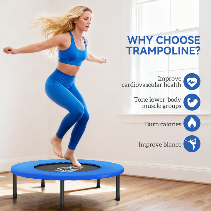 MCL 32" Mini Fitness Trampoline Home Gym Yoga Exercise Rebounder Indoor Outdoor Jumper with Safety Pad, Support Up to 100 KG, Blue and Black