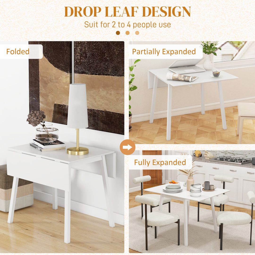 Solid Wood Folding Dining Table, Drop Leaf Table for 2-4 People, Rectangle Kitchen Table for Small Space, White
