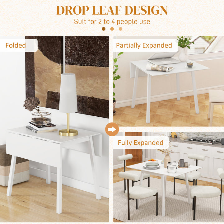 Solid Wood Folding Dining Table, Drop Leaf Table for 2-4 People, Rectangle Kitchen Table for Small Space, White