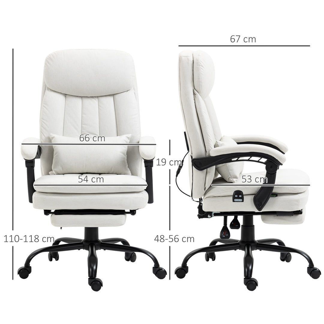 Office Chair, Ergonomic Desk Chair with 6-Point Vibration Massage and Lumbar Heating, Computer Chair with Lumbar Support Pillow, 155° Reclining Back and Footrest, Cream White