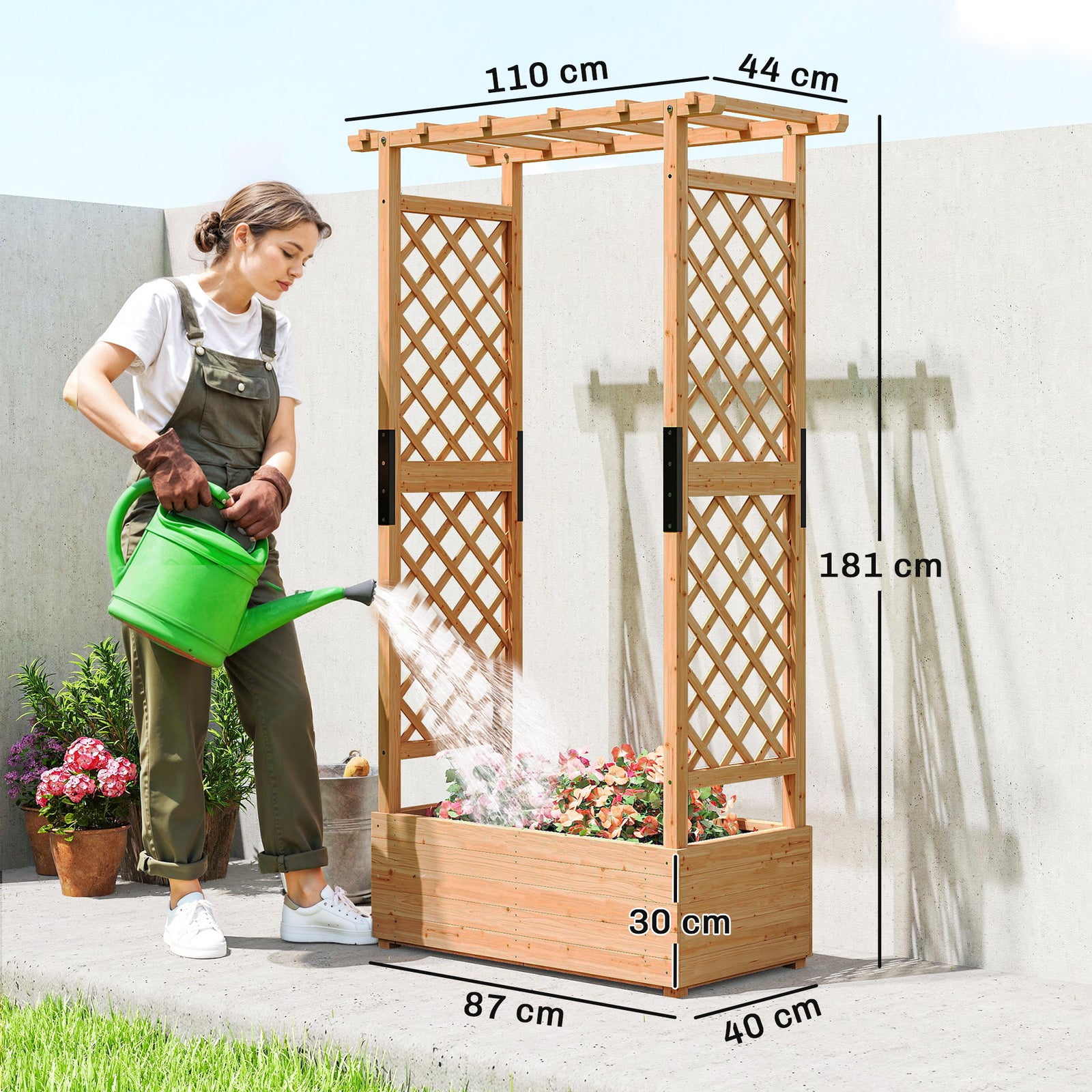 Fir Wood 110 x 44 cm Planter and Trellis Garden Bed