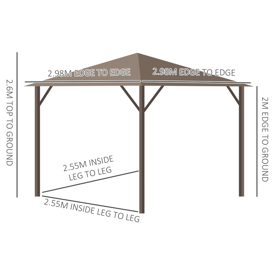3 x 3(m) Metal Hardtop Gazebo, with Curtains and Accessories - Brown