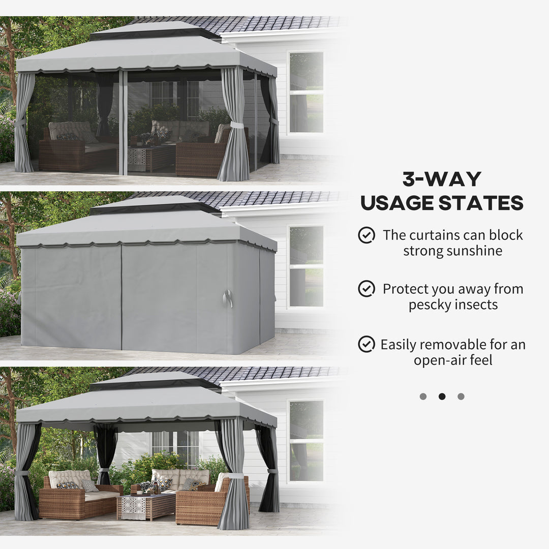 3 x 4m Aluminium Garden Gazebo, Marquee Canopy Shelter Pavilion Party Tent with Nets and Curtains for Garden and Deck, Light Grey