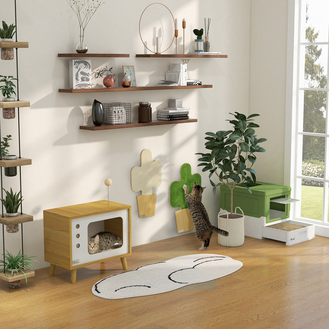 Hooded Cat Litter Box, Portable Pet Toilet, with Scoop, Front Entry - Light Green
