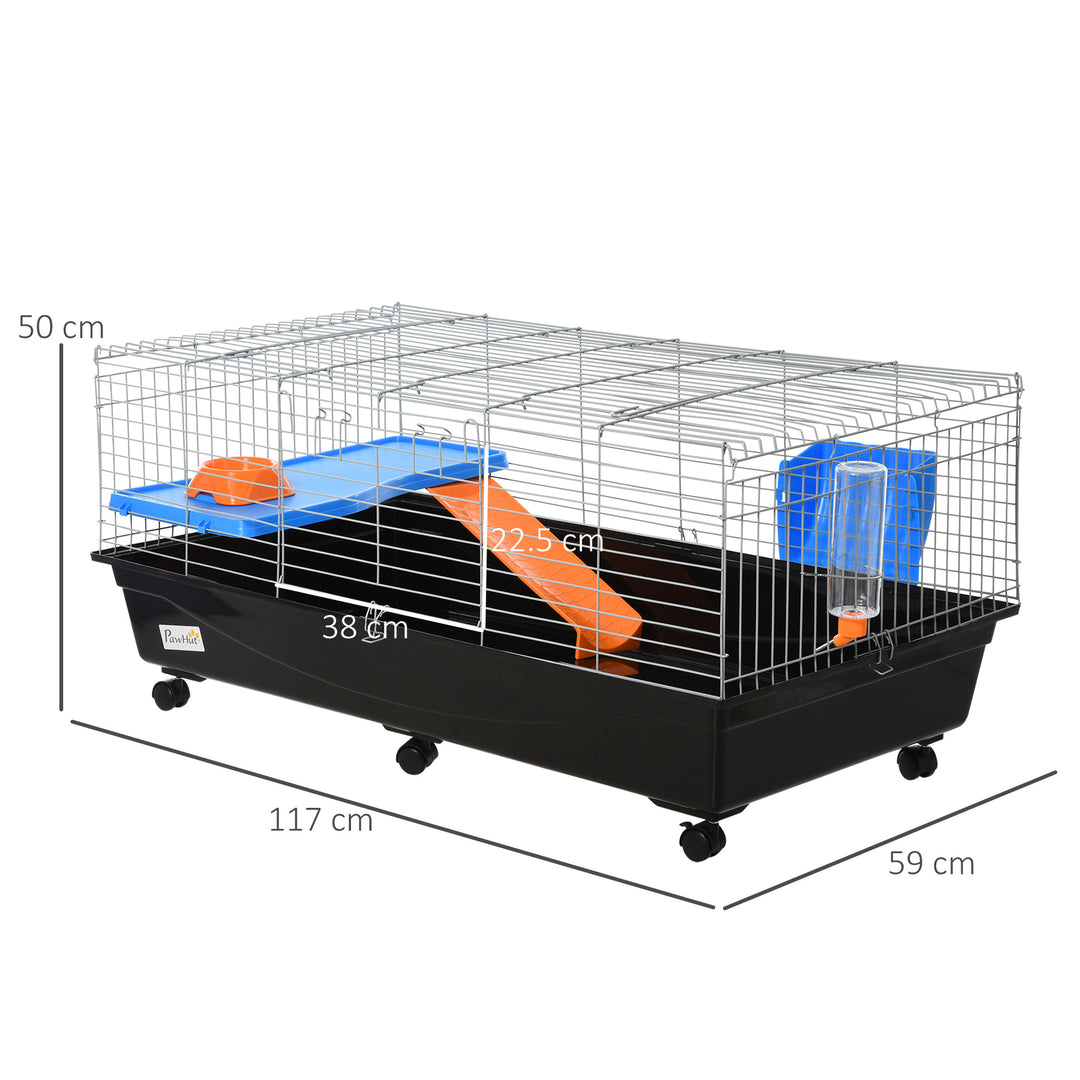 PawHut Steel Medium 2-Tier Small Guinea Pigs Hutches w/ Accessories Blue/Orange