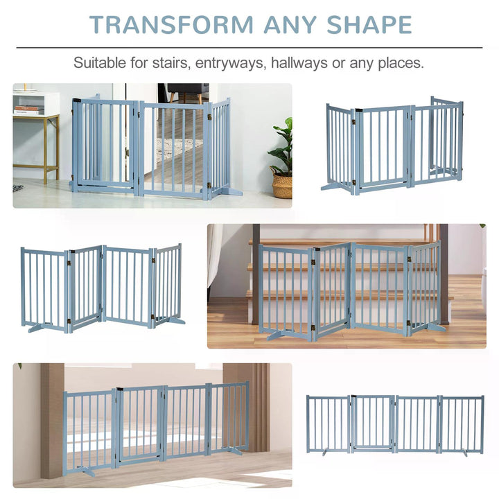 Pet Gate Wooden Foldable Dog Safety Barrier w/ 4 Panels for Small and Medium Dogs Blue