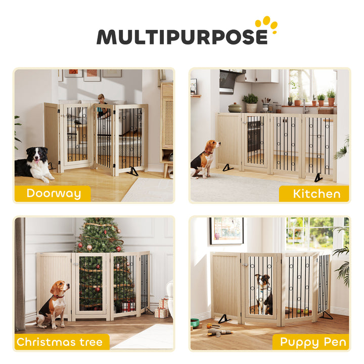 4 Panel Freestanding Pet Gate, Indoor Dog Barrier with Lockable Door, 