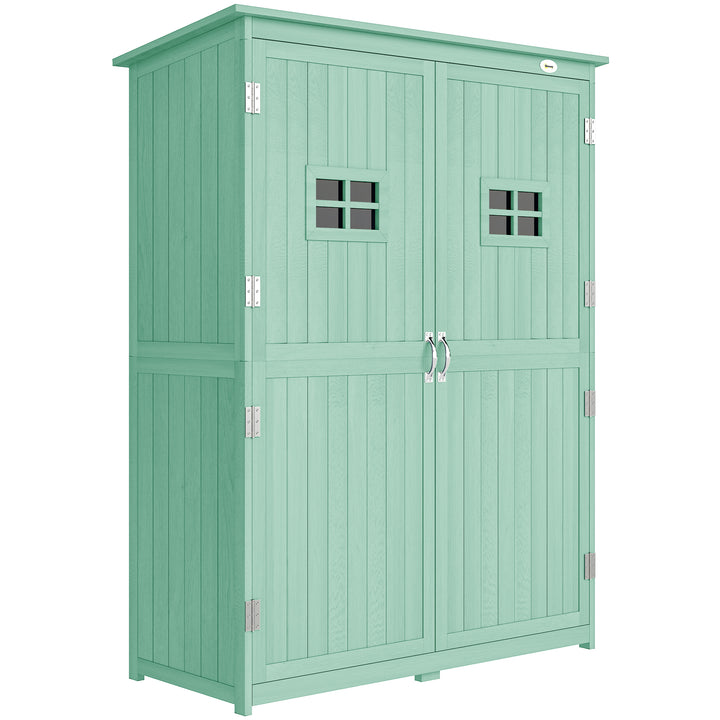 Wooden Garden Shed with Two Windows, Tool Storage Cabinet, Outdoor Dou