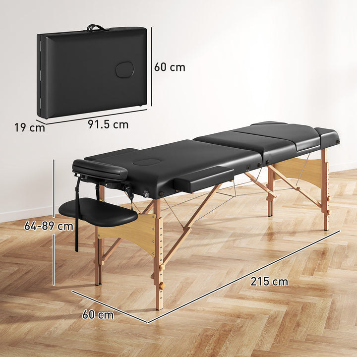 Foldable Massage Table with Beech Wood Legs - Black