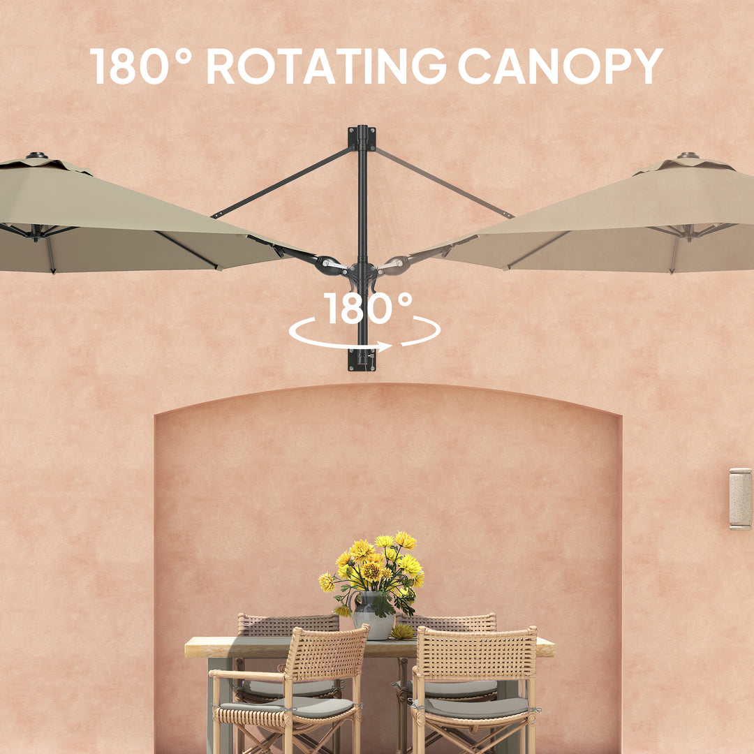 3(m) Wall-Mounted Parasol Shade, with Handle - Khaki