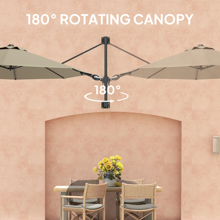 3(m) Wall-Mounted Parasol Shade, with Handle - Khaki