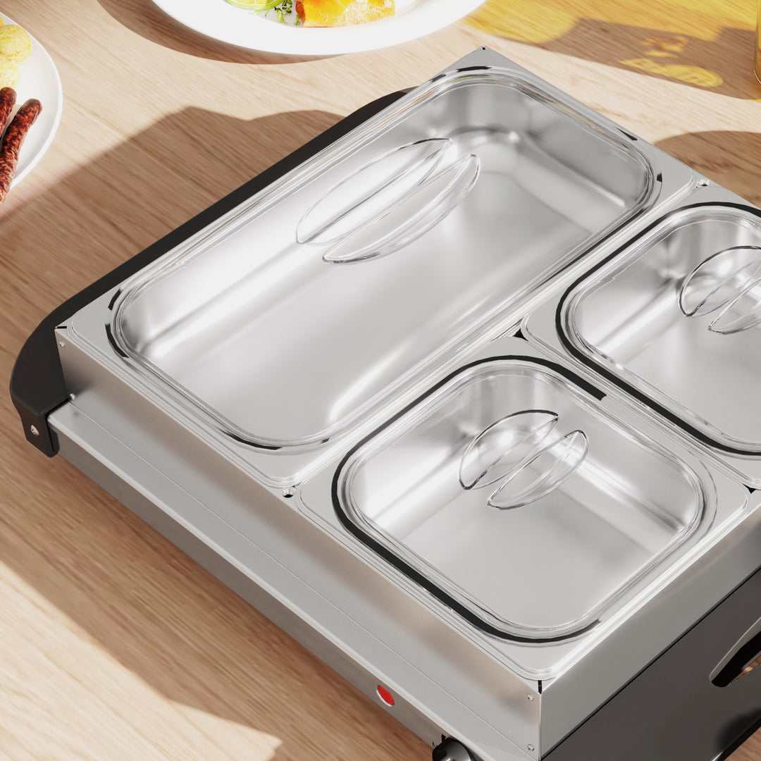 4.5L Stainless Steel Electric Buffet Server, with 3x Trays and Lids, Set of 2