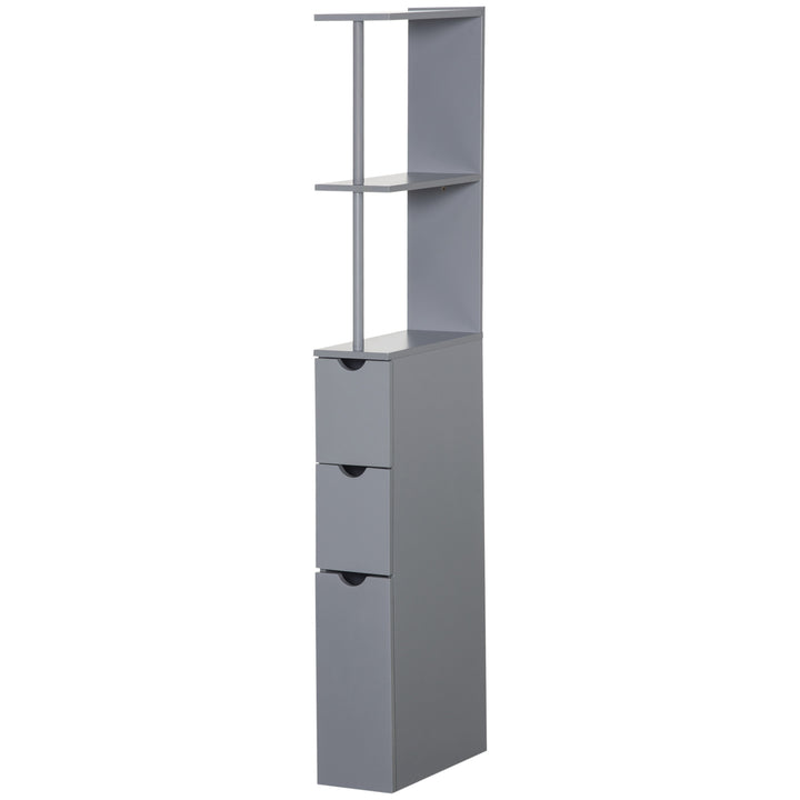 HOMCOM Tall Bathroom Cabinet, Freestanding Bathroom Storage Cabinet with 2-Tier Shelf and Drawers, Narrow Cupboard Storage Unit, Grey | Aosom UK