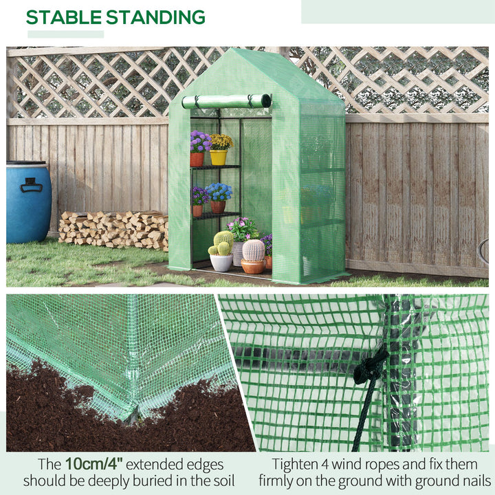 Walk In Greenhouse with Shelves, Portable Gardening Plant Grow House for Outdoor with 2 Tier Shelf, Roll-Up Zippered Door, PE Cover, 141 x 72 x 191cm, Green