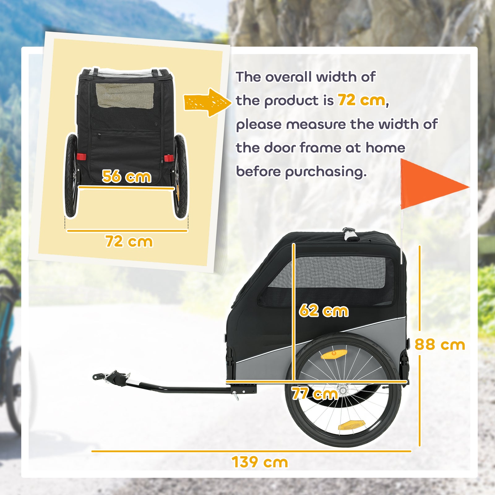 Dog Bike Trailer, Dog Cart Bicycle Carrier for Small and Medium Pets w