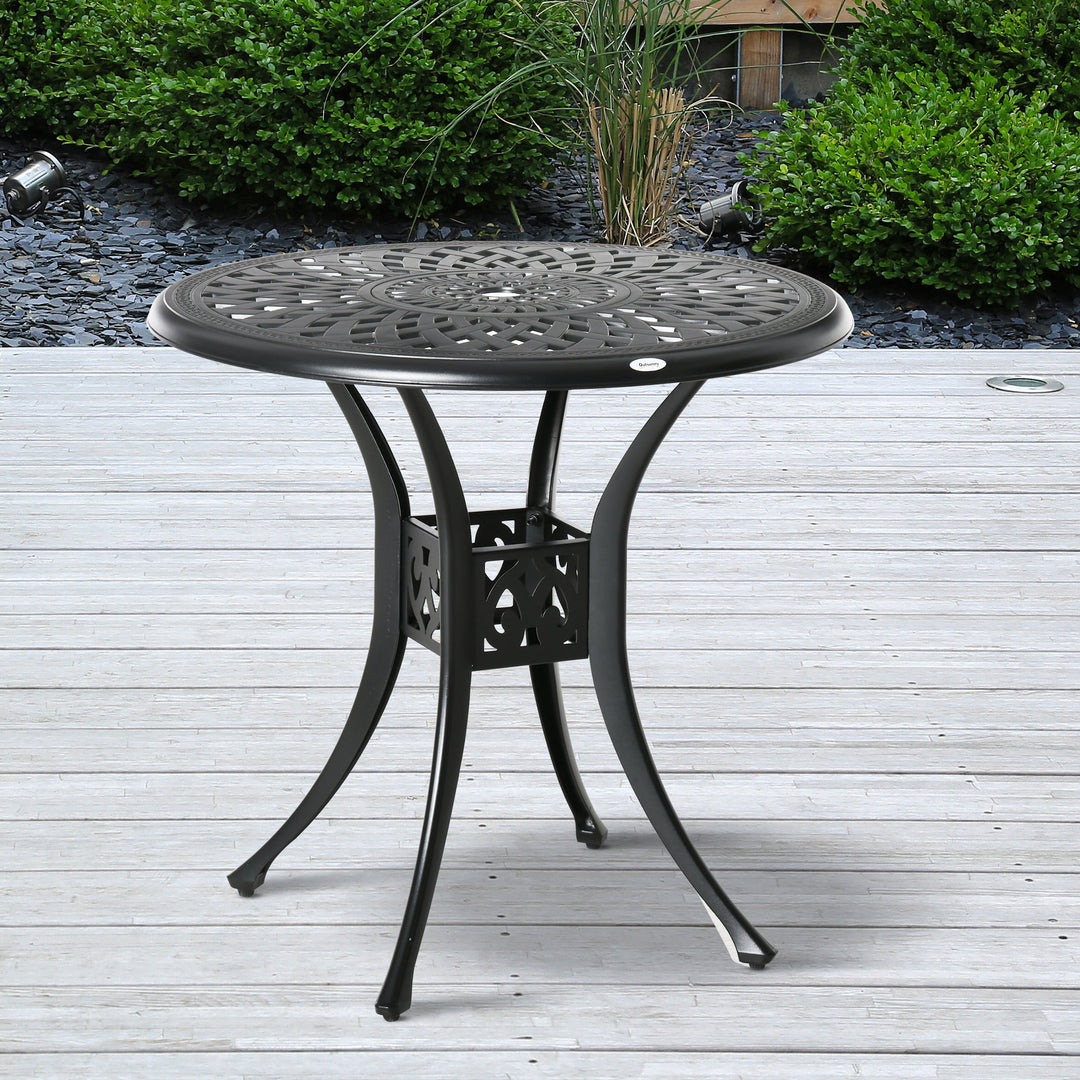 MCL 78 cm Round Garden Dining Table with Parasol Hole Antique Cast Aluminium Outdoor Table Only, Black