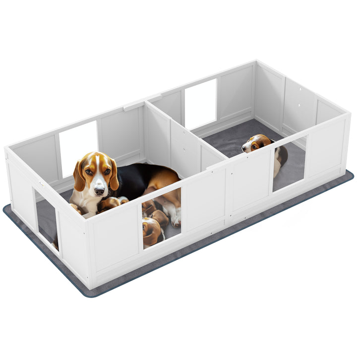 Two Room Design, Whelping Box for Dogs with Whelping Pad, Clear Panels, Adjustable Entrance, for Medium Dogs, 196 x 96cm