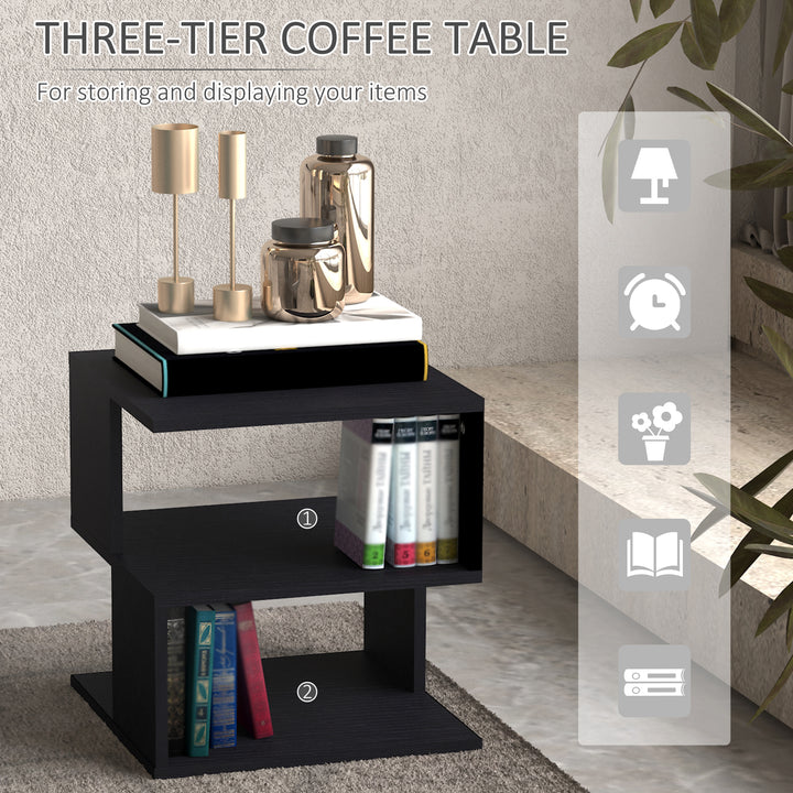 Side Table Square Coffee Table Modern End Table with 2 Tier Storage Shelves for Living Room, Bedroom, Black