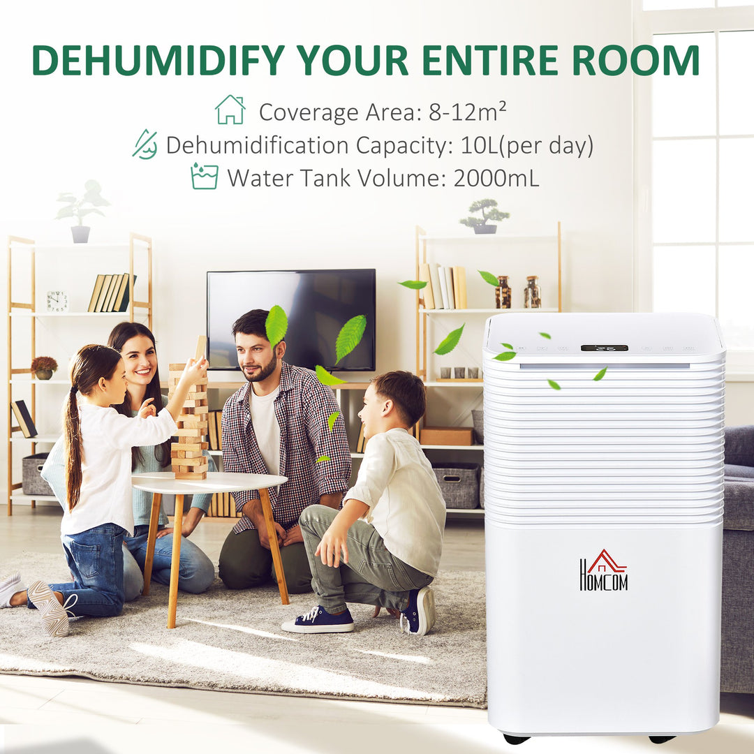 HOMCOM 10L/Day 2000ML Portable Quiet Dehumidifier for Home Laundry Room Bedroom Basement, Electric Moisture Air De-Humidifier with 3 Modes