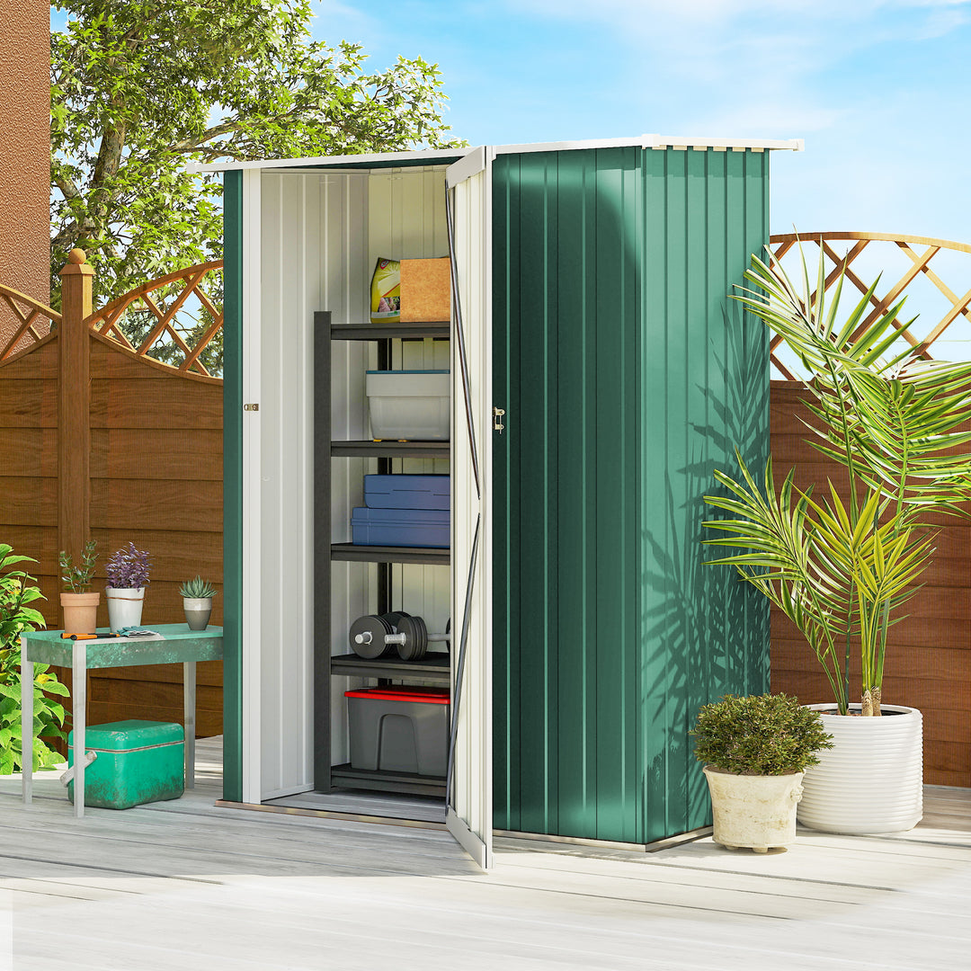 MCL 5ft x 3ft Garden Storage Shed, Outdoor Metal Shed with Sloped Roof, Lockable Door for Tools, Equipment, Green