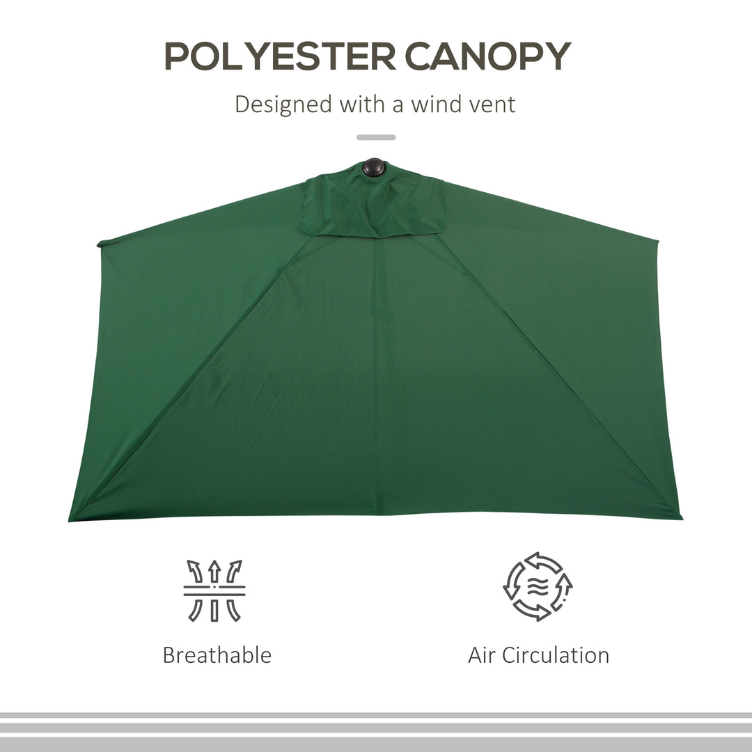 Balcony Half Parasol Semi Round Umbrella Patio Crank Handle (2.3 m, Green)- NO BASE INCLUDED