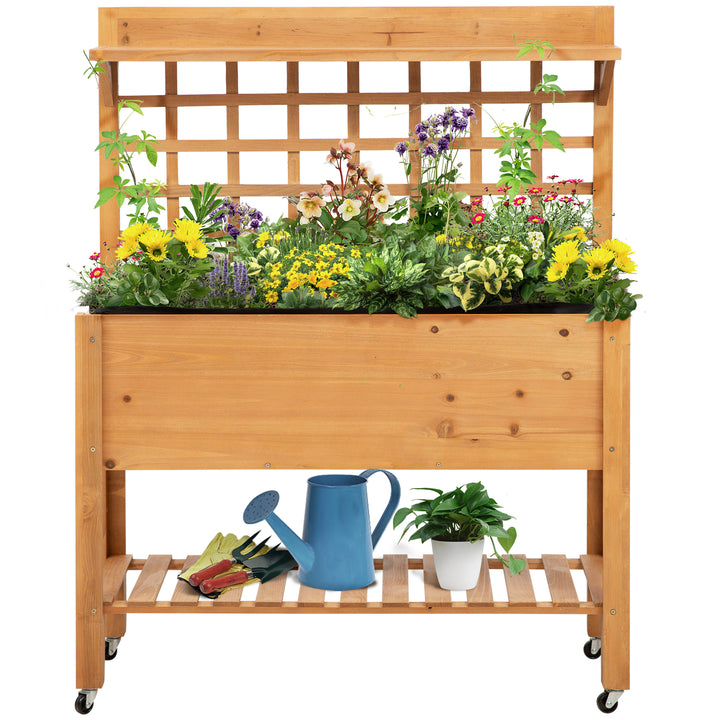 Outsunny Elevated Garden Bed: Raised Wooden Planter with Shelves for Veggies, Flowers, and Herbs, 105x40x135cm | Aosom UK