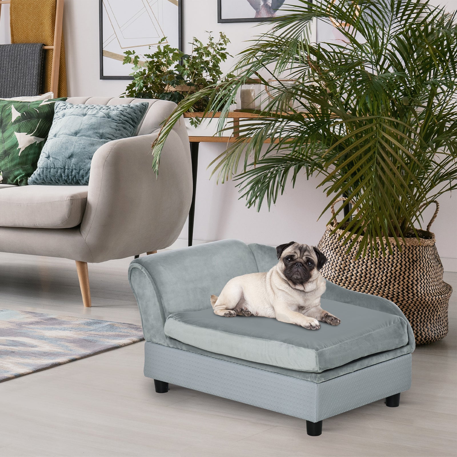 Pet Sofa Chair, with Storage, Cushion, for Small Dogs, Cats - Light Grey