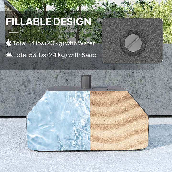 Fillable Garden Parasol Base, Heavy Duty Parasol Base Stand Outdoor Umbrella Stand, Filled Up to 24kg with Sand or 20kg with Water, Sun Umbrella Base for 38 mm Poles, Black