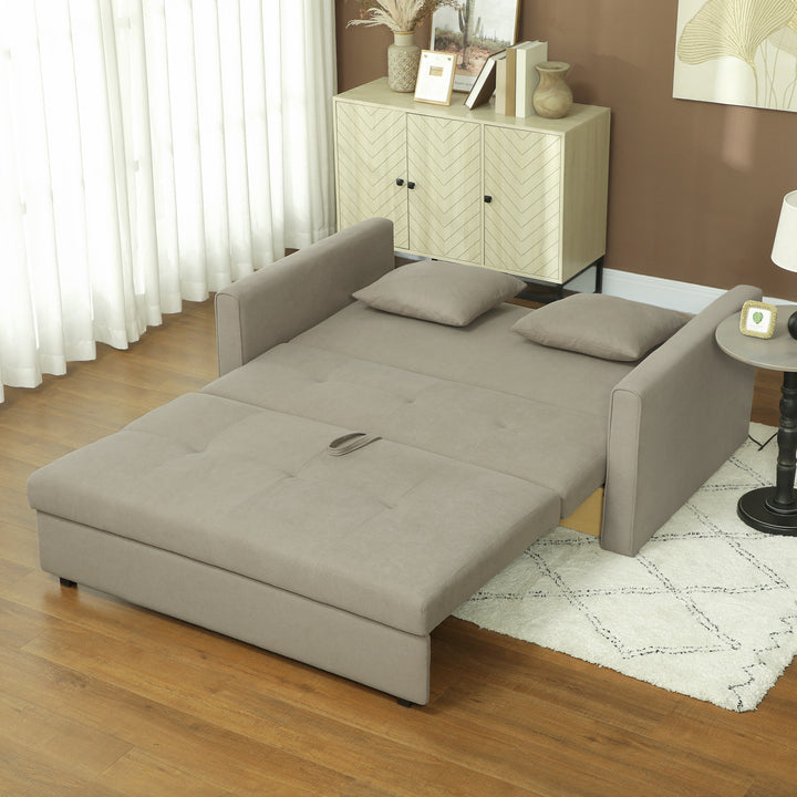 2 Seater Sofa Bed, Convertible Bed Settee, Modern Velvet Loveseat Sofa Couch with 2 Cushions, Hidden Storage for Living Room, Guest Room, Light Brown