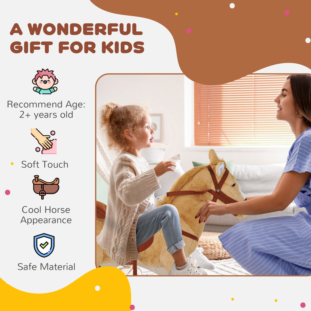 MCL Kids Ride On Standing Horse Cuddly Toy Children Plush Soft Pony Gift w/ Neigh Sound or 2 Years and Up Beige